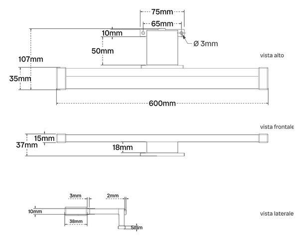 Lampada LED da Specchio 60cm 7W Bidirezionale IP44 Tripla Installazione Colore Bianco Caldo 3.000K