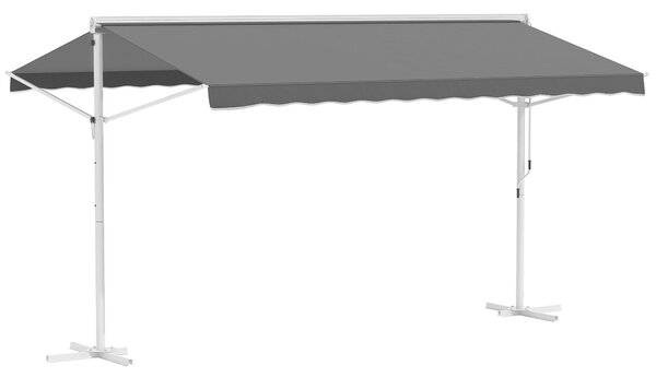 Outsunny Tenda a Doppia Pendenza Manuale retrattile Inclinazione regolabile Acciaio epossidico Bianco Poliestere impermeabilizzato Anti-UV Grigio dim. 4,50L x 3,40l x 2,55H m
