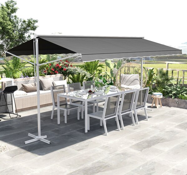 Outsunny Tenda a Doppia Pendenza Manuale retrattile Inclinazione regolabile Acciaio epossidico Bianco Poliestere impermeabilizzato Anti-UV Grigio dim. 4,50L x 3,40l x 2,55H m