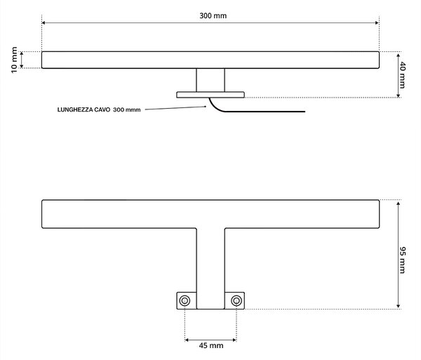 Lampada LED da Specchio 30cm Nera 4W - Doppia Installazione Colore Bianco Caldo 3.000K