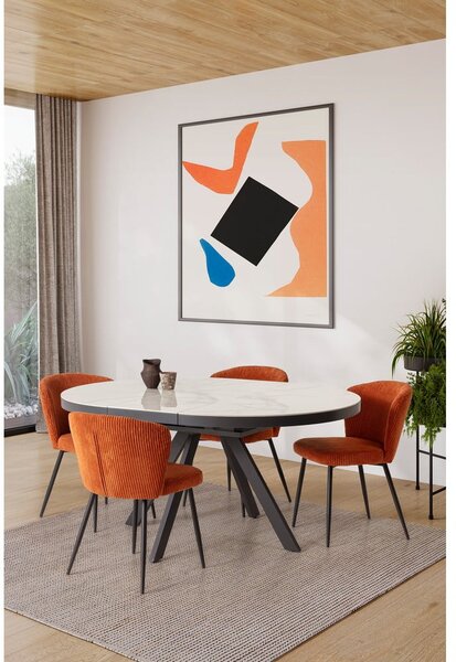 Set di 4 sedie da pranzo in velluto a coste arancione Megan - Marckeric