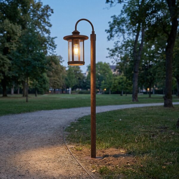 Lampade da esterno Lindby, Zayn, dimmerabile, Marrone / Ruggine, Terrazza, Alluminio, Antico