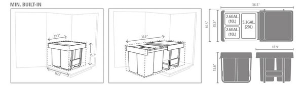Bidone in plastica touchable per raccolta differenziata in grigio scuro menta 40 l Sort&Go - Brabantia