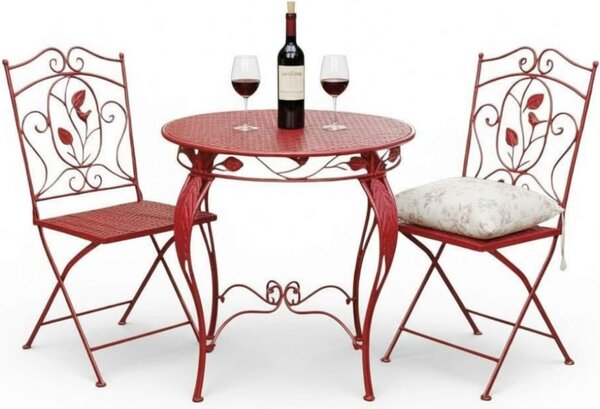 DanDiBo tavolo bistro con 2 sedie mobili da giardino metallo ferro rosso antico resistente alle intemperie Rosso 96720 set bistro 2 sedie 1 tavolo mobili da giardino esterno set 3 pezzi vintage