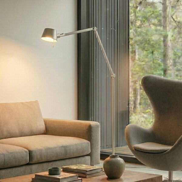 Lampada da terra Silka Lucande, Alluminio / Grigio / Zincato, Studio / Ufficio, Metallo, Moderno, Lampada da terra