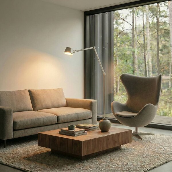 Lampada da terra Silka Lucande, Alluminio / Grigio / Zincato, Studio / Ufficio, Metallo, Moderno, Lampada da terra