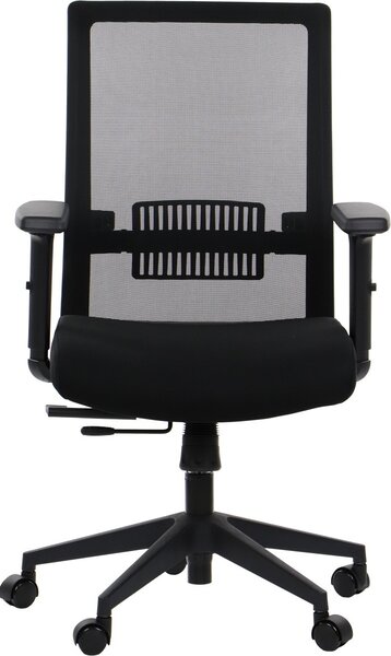 Sedia da ufficio ergonomica girevole RIVERTON M/L, braccioli regolabili, schienale in rete, seduta scorrevole (avanti-indietro), nero