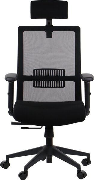 Sedia da ufficio ergonomica girevole RIVERTON M/H, braccioli regolabili, poggiatesta, schienale in rete, sedile scorrevole (avanti-indietro), nero