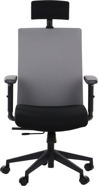 Sedia da ufficio ergonomica girevole RIVERTON F/H, braccioli regolabili, poggiatesta, seduta scorrevole (avanti-indietro), nero/grigio