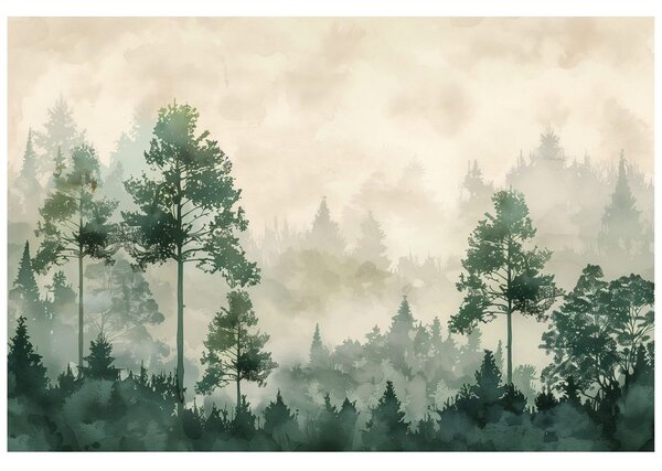 Carta da parati – Sagome verdi della foresta nella nebbia