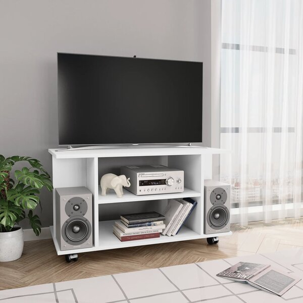 Mobile TV con Ruote Bianco 80x40x45 cm in Legno Multistrato