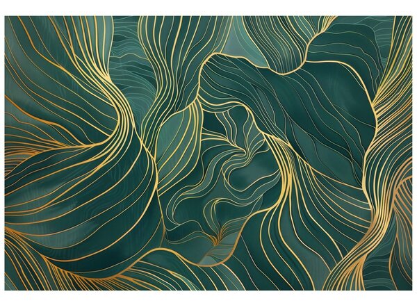 Carta da parati – Linee dorate su texture smeraldo