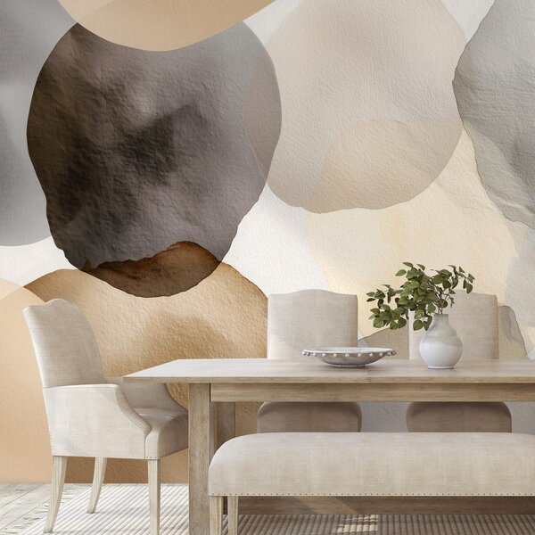Carta da parati – Cerchi astratti ad acquerello beige