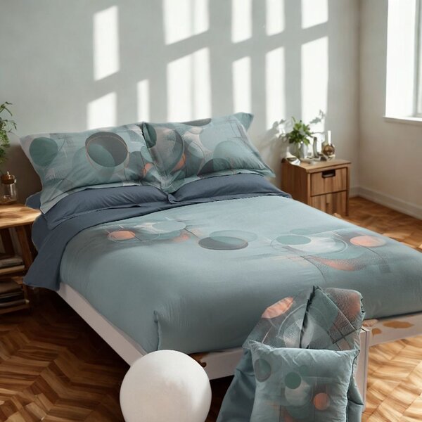 Copripiumino Con Federe In Percalle Storm Matrimoniale - 255X255 + 2 Federe50X80 Carrara Moderno Blu Caleffi