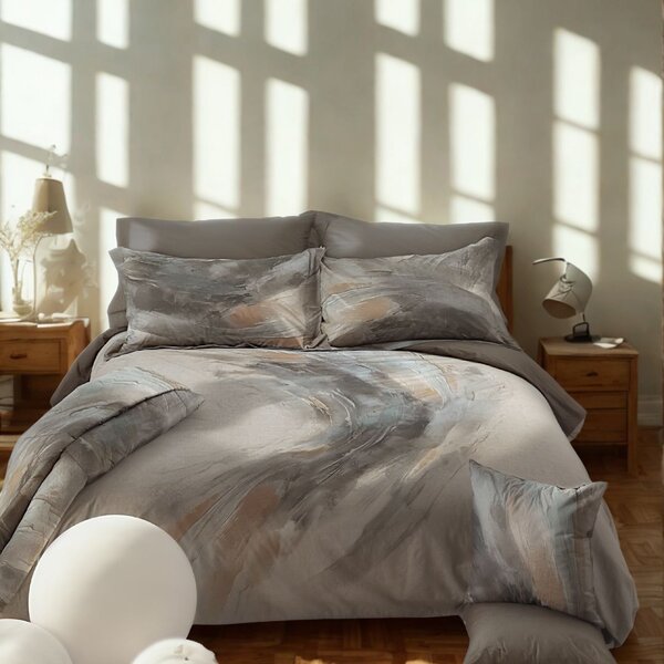 Completo Lenzuola In Percalle Wind Matrimoniale - 250X290 175X205 + 2 Federe 50X80 Carrara Moderno Marrone Caleffi