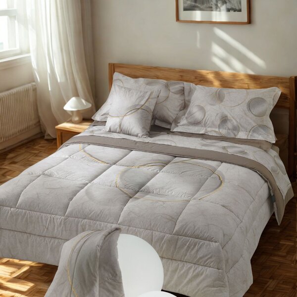 Copripiumino Con Federe In Percalle Paper Matrimoniale - 255X255 + 2 Federe50X80 Carrara Moderno Beige Caleffi