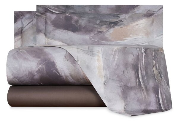Completo Lenzuola In Percalle Wind Matrimoniale - 250X290 175X205 + 2 Federe 50X80 Carrara Moderno Marrone Caleffi