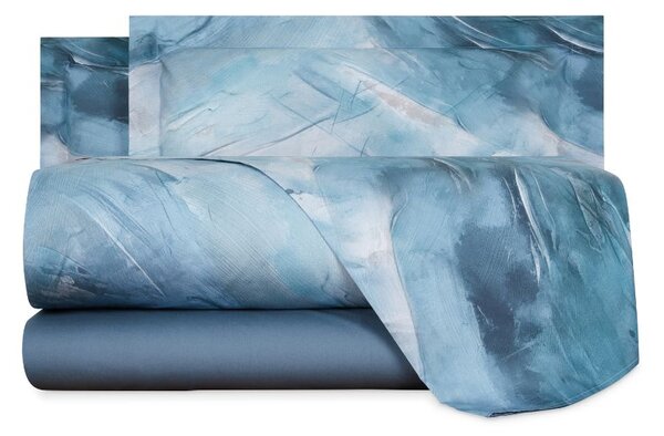 Completo Lenzuola In Percalle Wind Matrimoniale - 250X290 175X205 + 2 Federe 50X80 Carrara Moderno Blu Caleffi