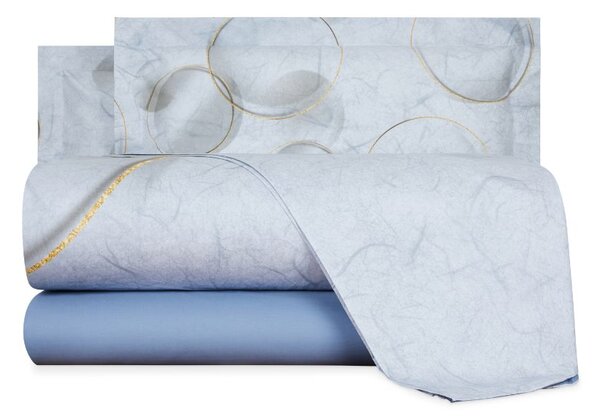 Completo Lenzuola In Percalle Paper Matrimoniale - 250X290 175X205 + 2 Federe 50X80 Carrara Moderno Blu Caleffi
