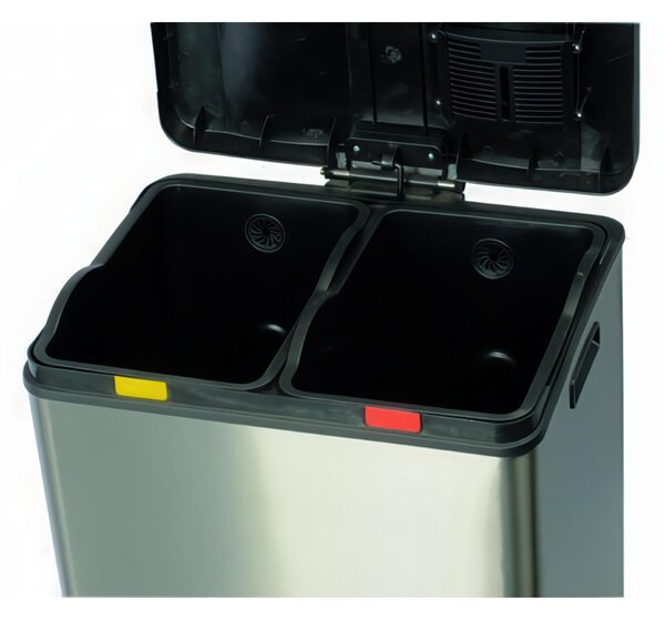 Pattumiera a Pedale per la raccolta differenziata MULTIFLUX 36 con 2x30 Lt Dimensioni 45,5x52,5x h 68,5 cm - peso 10,6 kg garanzia 10 anni inox satinato anti-traccia