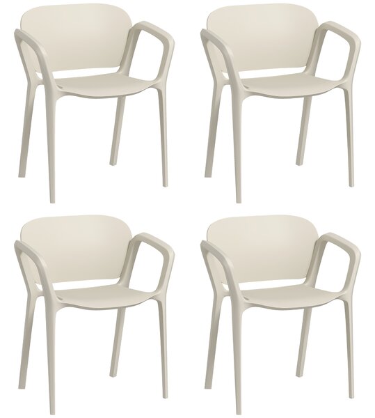 Outsunny Set 4 Sedie da Giardino Impilabili in PP dal Design Moderno con Braccioli 60x56x75 cm, Bianco