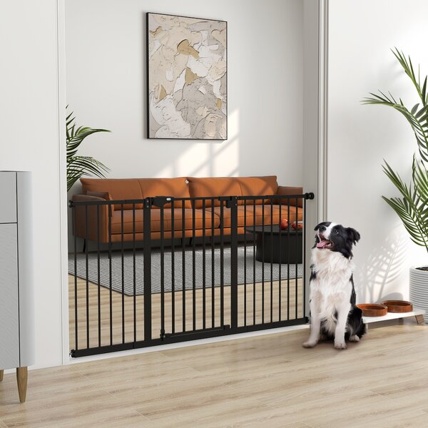 PawHut Cancellino per Cani e Animali Domestici 3 Estensioni Larghezza Regolabile Fino 147.5cm Chiusura Automatica, Nero|Aosom