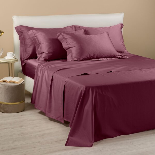 Completo Lenzuola In Raso Di Cotone Raso Matrimoniale Dreaming Tinta Unita Mauve Caleffi