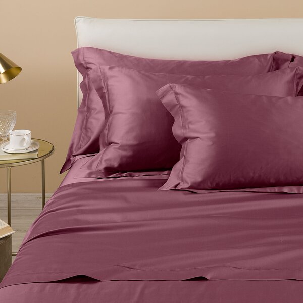 Completo Lenzuola In Raso Di Cotone Raso Matrimoniale Dreaming Tinta Unita Mauve Caleffi