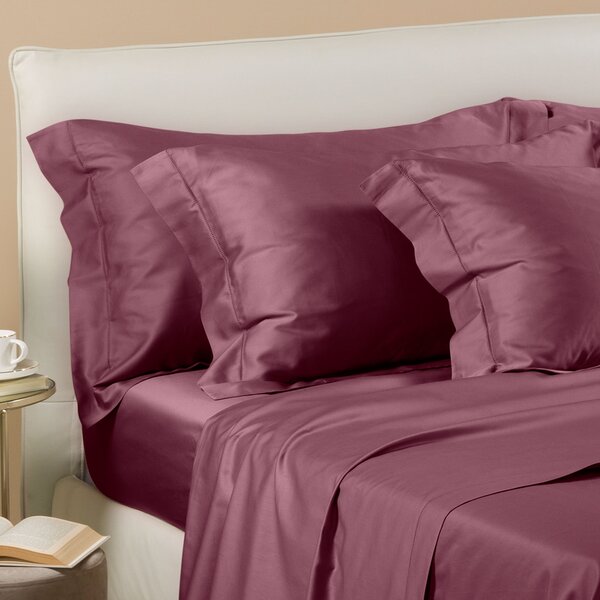 Completo Lenzuola In Raso Di Cotone Raso Matrimoniale Dreaming Tinta Unita Mauve Caleffi