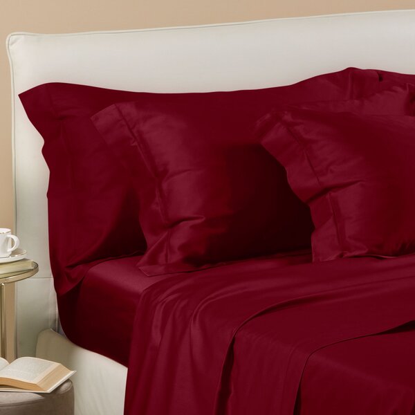 Completo Lenzuola In Raso Di Cotone Raso Matrimoniale Dreaming Tinta Unita Bordeaux Caleffi