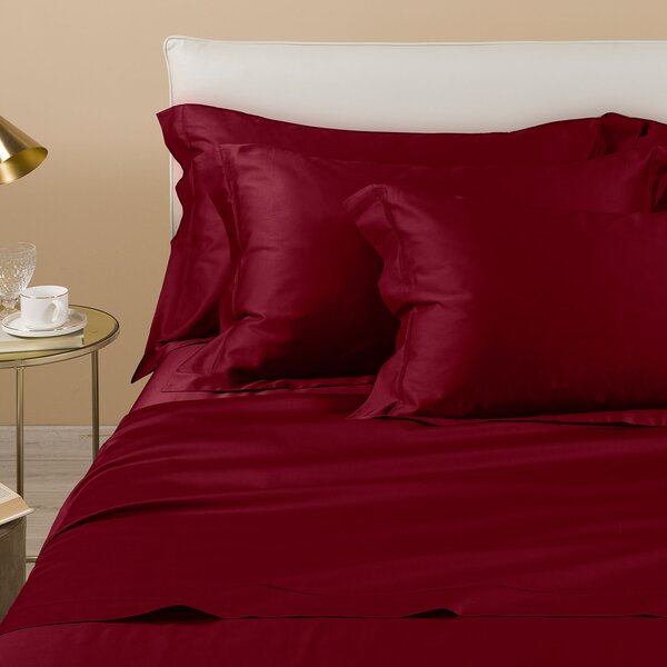 Completo Lenzuola In Raso Di Cotone Raso Matrimoniale Dreaming Tinta Unita Bordeaux Caleffi