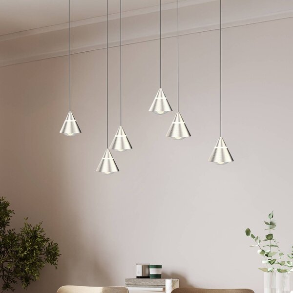 Trio Lighting Lampada LED a sospensione Romeo, lunghezza 75 cm, metallo color nichel, 6 Romeo, Alluminio / Grigio / Zincato, Soggiorno / Sala da pranzo, Metallo, Moderno