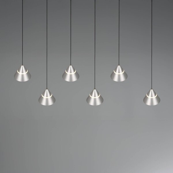 Trio Lighting Lampada LED a sospensione Romeo, lunghezza 75 cm, metallo color nichel, 6 Romeo, Alluminio / Grigio / Zincato, Soggiorno / Sala da pranzo, Metallo, Moderno
