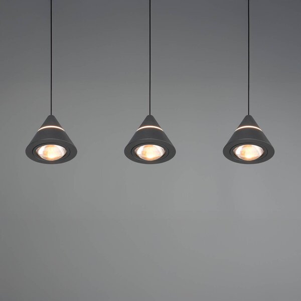 Trio Lighting Lampada LED a sospensione Romeo, lunghezza 55 cm, nera, metallo, 3 luci. Romeo, Nero, Soggiorno / Sala da pranzo, Metallo, Moderno
