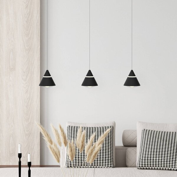 Trio Lighting Lampada LED a sospensione Romeo, lunghezza 55 cm, nera, metallo, 3 luci. Romeo, Nero, Soggiorno / Sala da pranzo, Metallo, Moderno