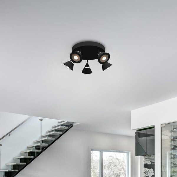 Trio Lighting Faretto da soffitto a LED Romeo, Ø 30 cm, nero, metallo, 5 luci. Romeo, Nero, Soggiorno / Sala da pranzo, Metallo, Moderno