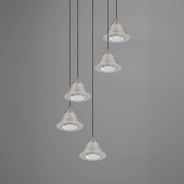 Trio Lighting Lampada LED a sospensione Romeo, Ø 28 cm, color nichel, metallo, 5 luci. Romeo, Alluminio / Grigio / Zincato, Soggiorno / Sala da pranzo, Metallo, Moderno