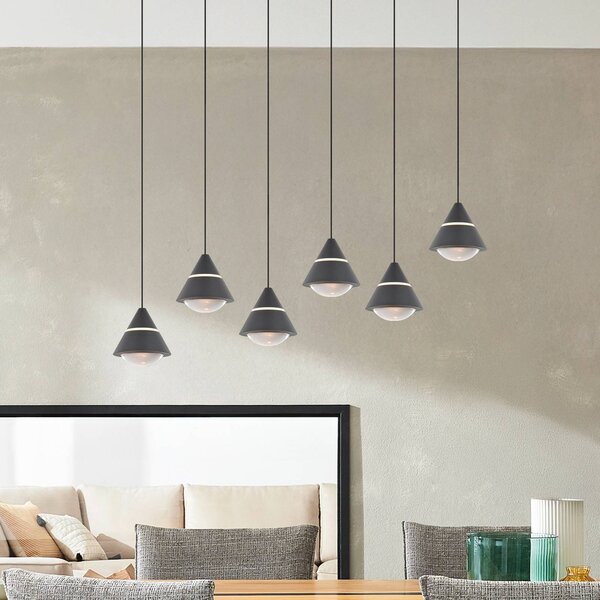 Trio Lighting Lampada LED a sospensione Romeo, lunghezza 75 cm, nera, metallo, 6 luci. Romeo, Nero, Soggiorno / Sala da pranzo, Metallo, Moderno