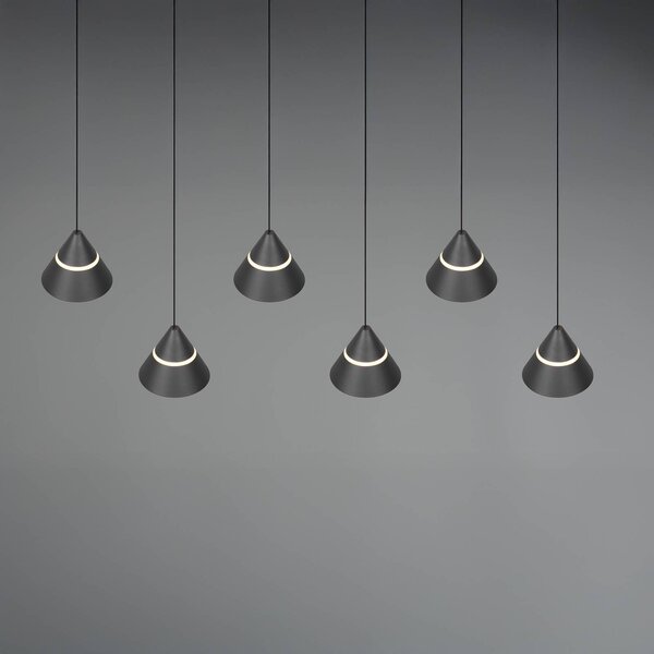 Trio Lighting Lampada LED a sospensione Romeo, lunghezza 75 cm, nera, metallo, 6 luci. Romeo, Nero, Soggiorno / Sala da pranzo, Metallo, Moderno