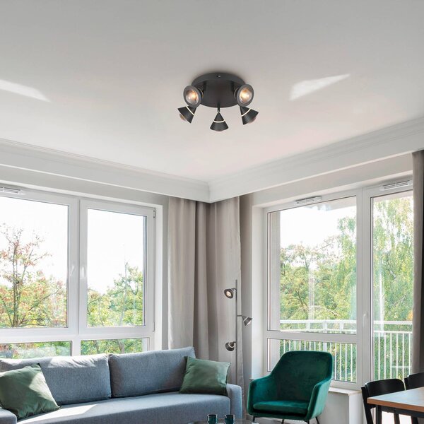 Trio Lighting Faretto da soffitto a LED Romeo, Ø 30 cm, nero, metallo, 5 luci. Romeo, Nero, Soggiorno / Sala da pranzo, Metallo, Moderno