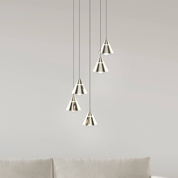 Trio Lighting Lampada LED a sospensione Romeo, Ø 28 cm, color nichel, metallo, 5 luci. Romeo, Alluminio / Grigio / Zincato, Soggiorno / Sala da pranzo, Metallo, Moderno