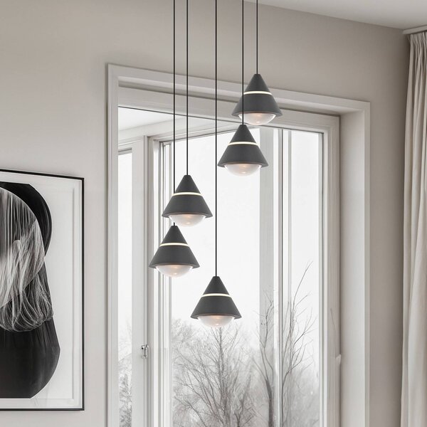Trio Lighting Lampada LED a sospensione Romeo, Ø 28 cm, nera, metallo, 5 luci. Romeo, Nero, Soggiorno / Sala da pranzo, Metallo, Moderno