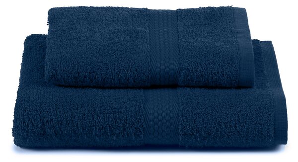 Asciugamano Con Ospite In Cotone Minorca Standard Spugnissima Tinta Unita Indigo Caleffi