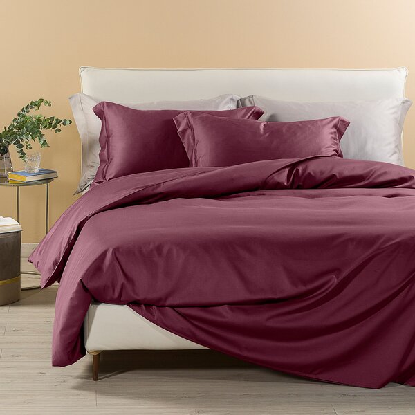 Completo Copripiumino In Raso Di Cotone Raso Matrimoniale Dreaming Tinta Unita Mauve Caleffi