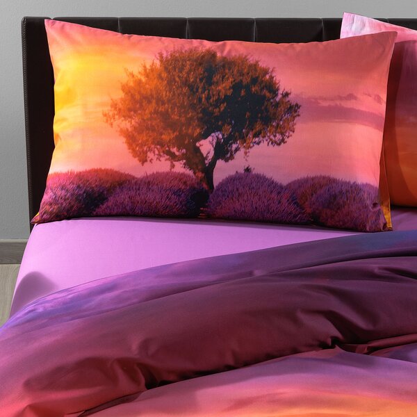 Completo Copripiumino In Cotone Lavender-sunset Matrimoniale Sogni Di Viaggio Fotografico Caleffi
