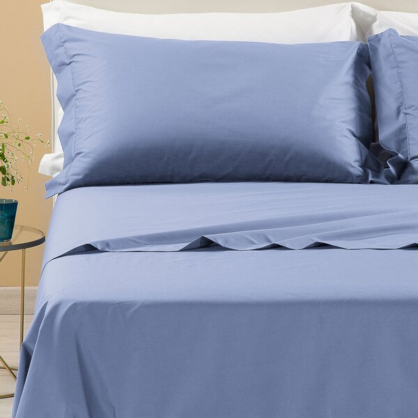 Completo Lenzuola SINGOLO Percalle Tinta Unita AZZURRO Percalle Caleffi