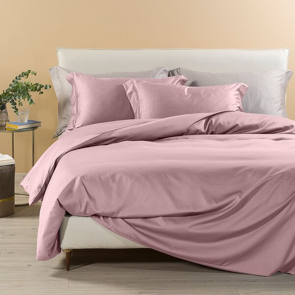 Completo Copripiumino In Raso Di Cotone Raso Matrimoniale Dreaming Tinta Unita Rosa Caleffi