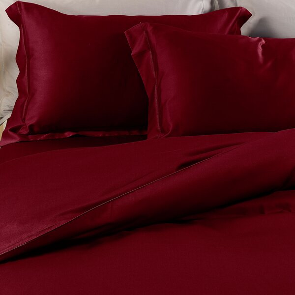 Completo Copripiumino In Raso Di Cotone Raso Matrimoniale Dreaming Tinta Unita Bordeaux Caleffi