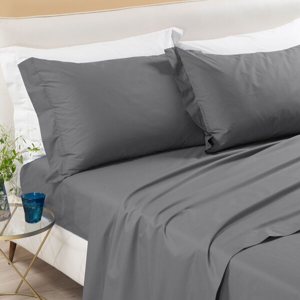 Completo Lenzuola In Percalle Percalle Singolo Dreaming Tinta Unita Grigio Caleffi