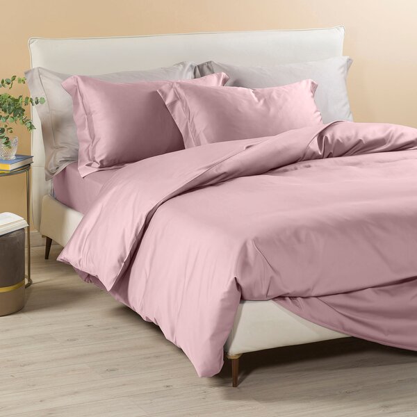 Completo Copripiumino In Raso Di Cotone Raso Matrimoniale Dreaming Tinta Unita Rosa Caleffi